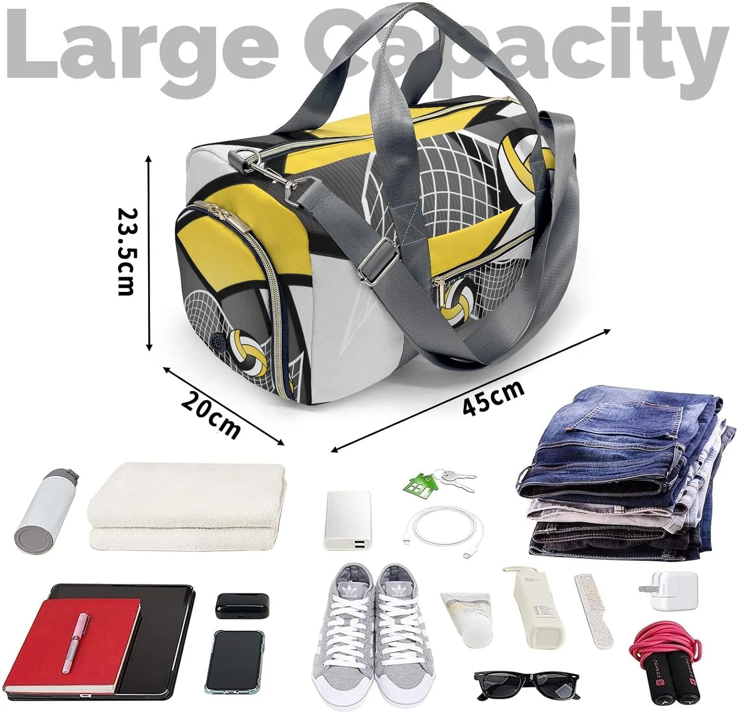 Sport Volleyball Athlete Waterproof Travel Duffel Bag for Men and Women with Shoe Compartment