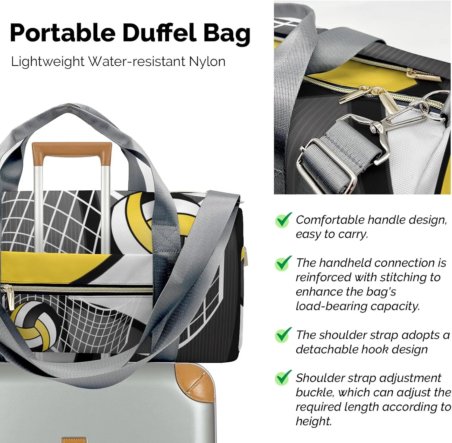 Sport Volleyball Athlete Waterproof Travel Duffel Bag for Men and Women with Shoe Compartment