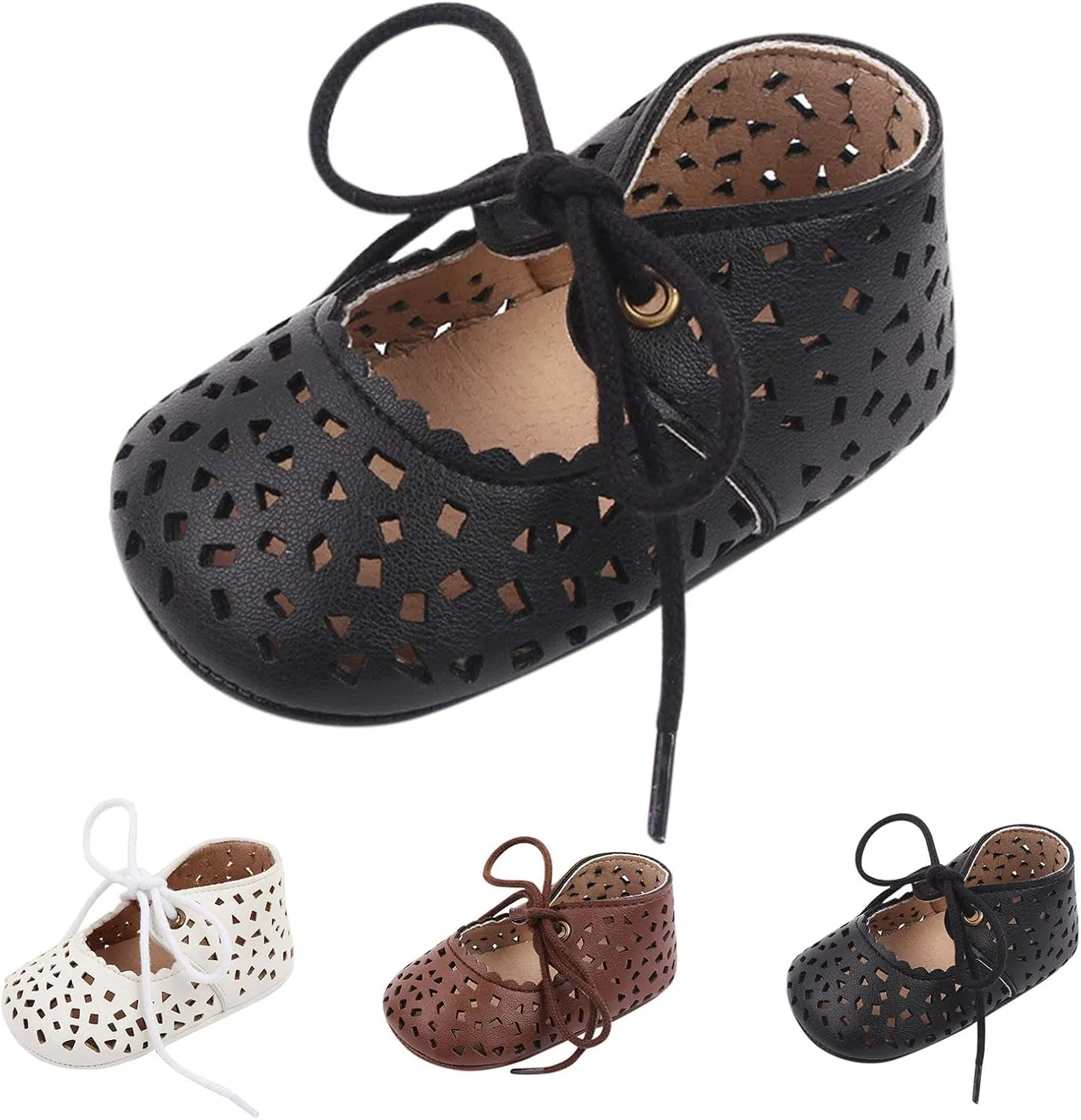 Spring and Summer Children Baby Infant Shoes for Girls Flat Bottoms Non Slip Light Hollow Breathable Lace Up Easy to Wear and Comfortable Burr Berry Shoes