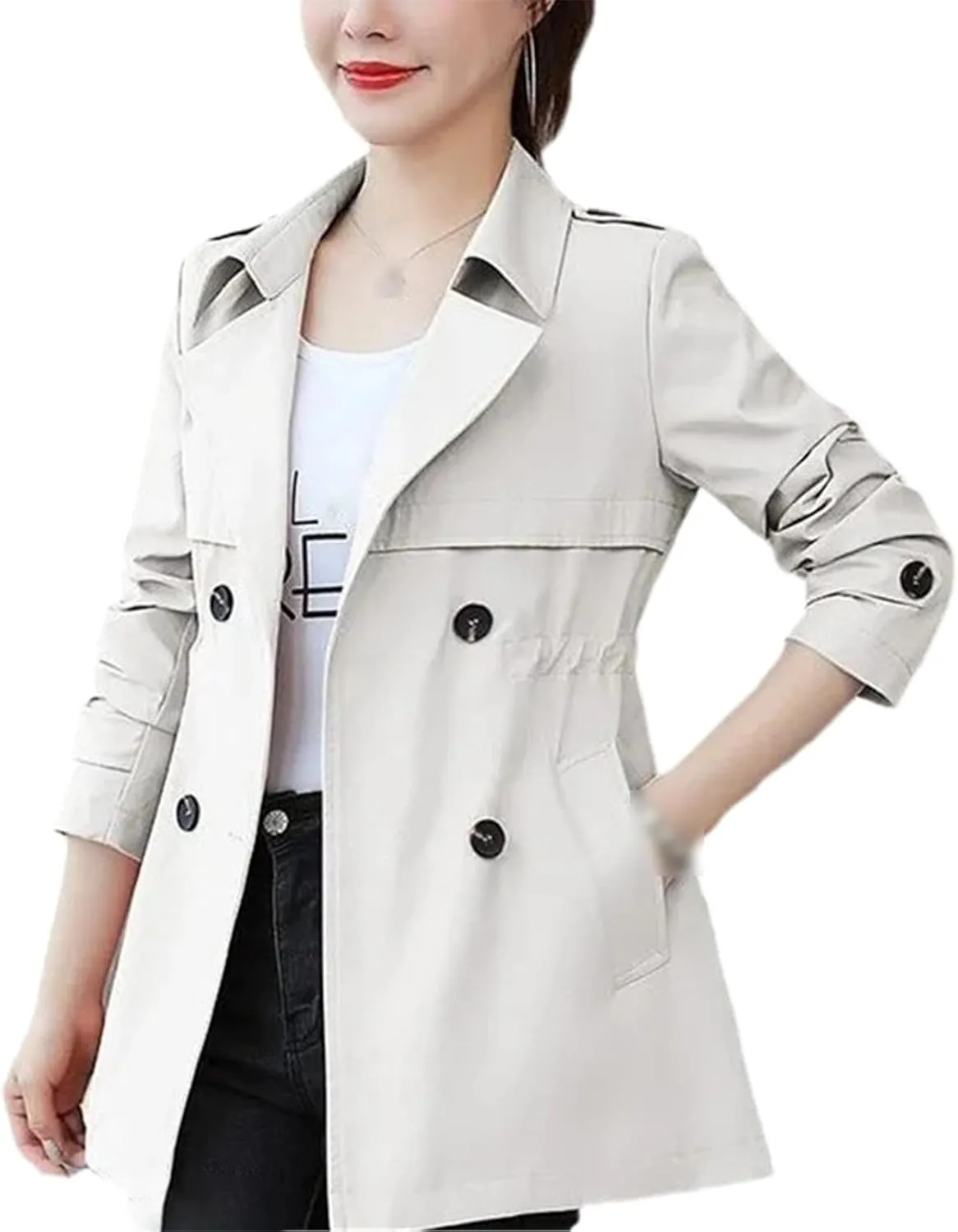Spring Autumn Women's Trench Coat Medium Waist Outerwear Solid Color Windbreaker Female Overcoat Tops Casual Jacket