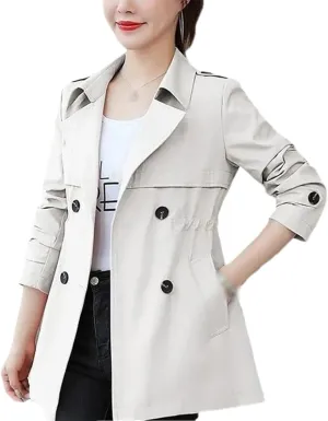Spring Autumn Women's Trench Coat Medium Waist Outerwear Solid Color Windbreaker Female Overcoat Tops Casual Jacket