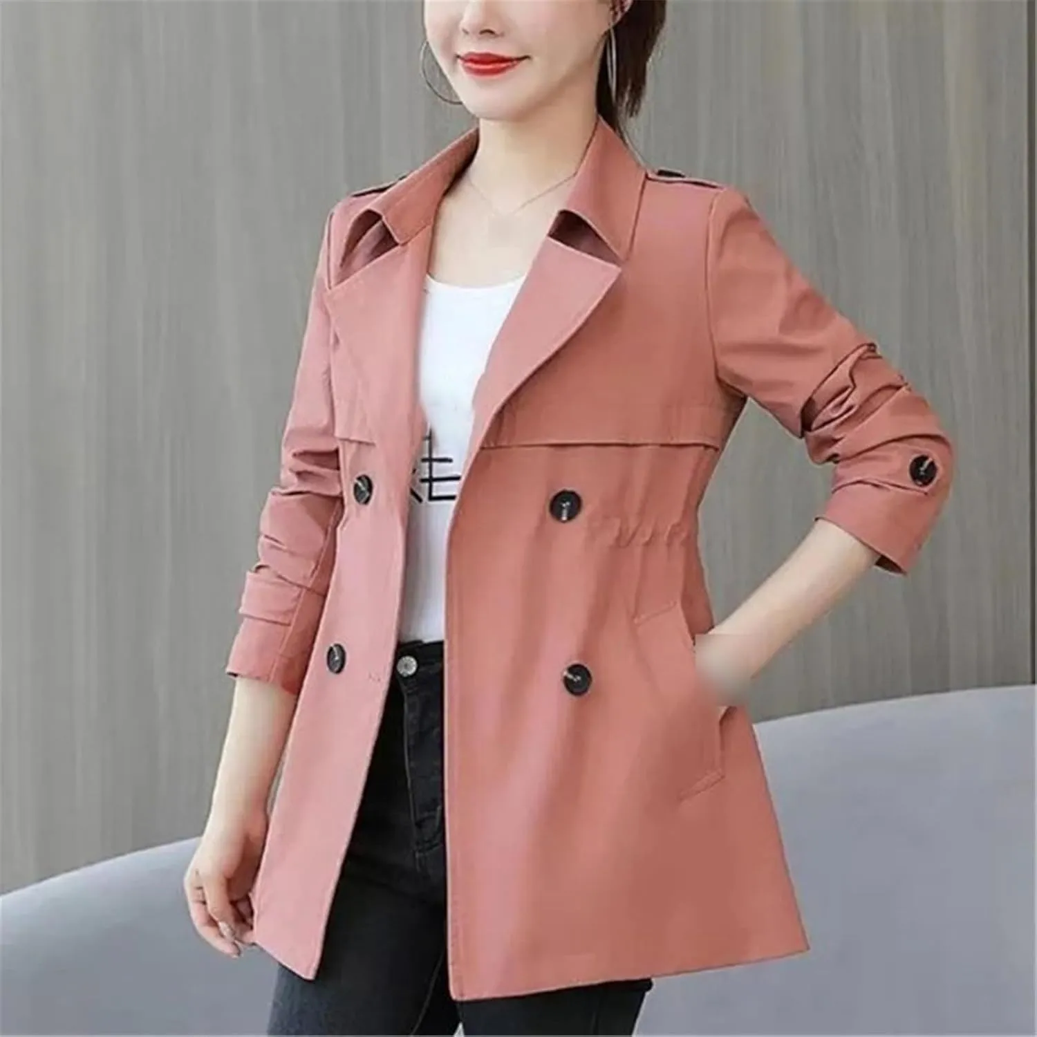 Spring Autumn Women's Trench Coat Medium Waist Outerwear Solid Color Windbreaker Female Overcoat Tops Casual Jacket