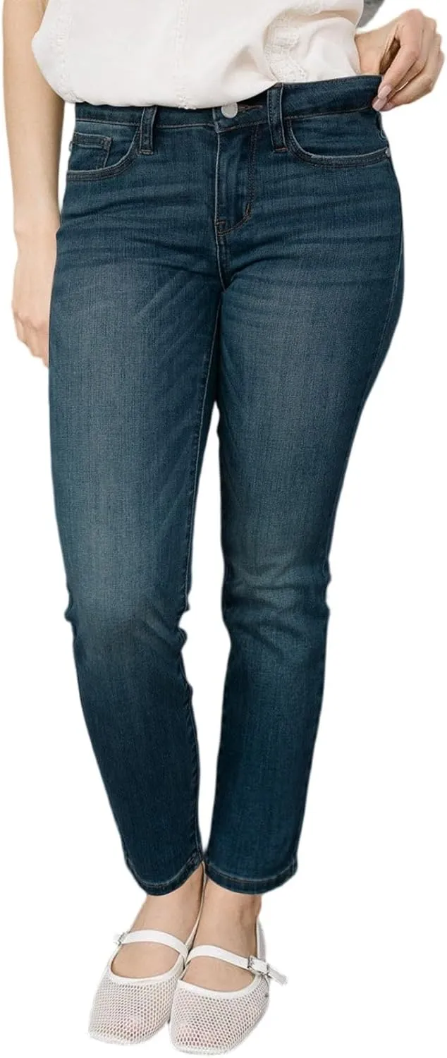 Stretchy Jeans for Women Trendy Mid Waist Wash Straight Leg Jeans Relaxed Fit Vintage Boyfriend Denim Pants with Pockets