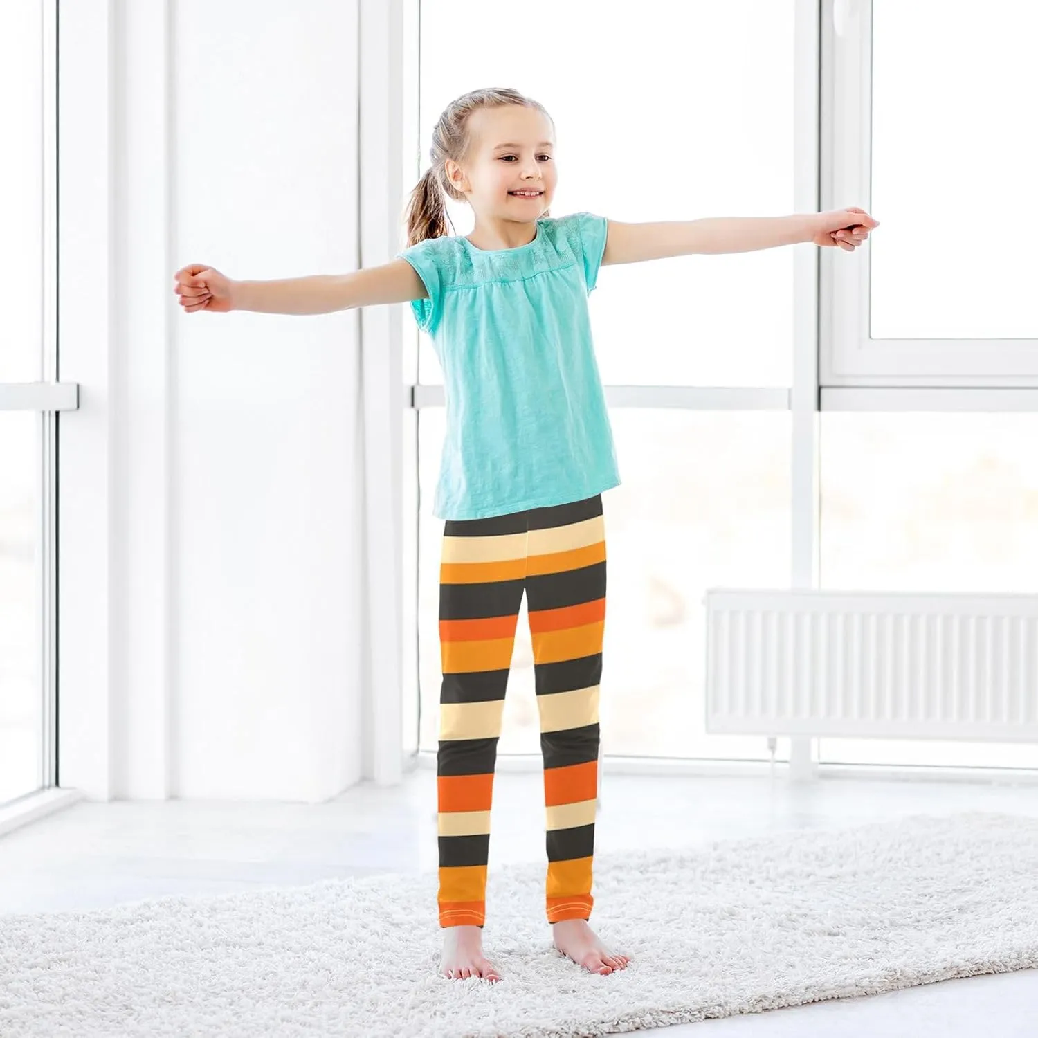 Striped Leggings for Girls Yoga Dance Pants Stretch High Waisted Ankle Length Tights Kids Leggings