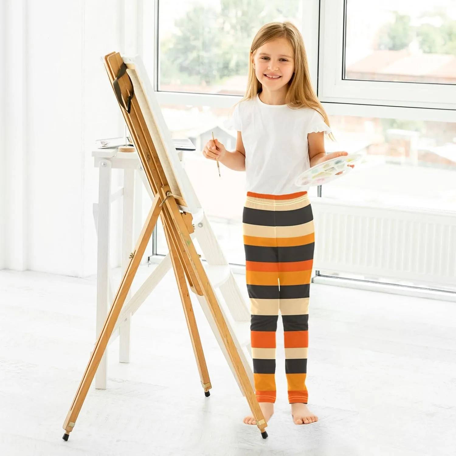 Striped Leggings for Girls Yoga Dance Pants Stretch High Waisted Ankle Length Tights Kids Leggings