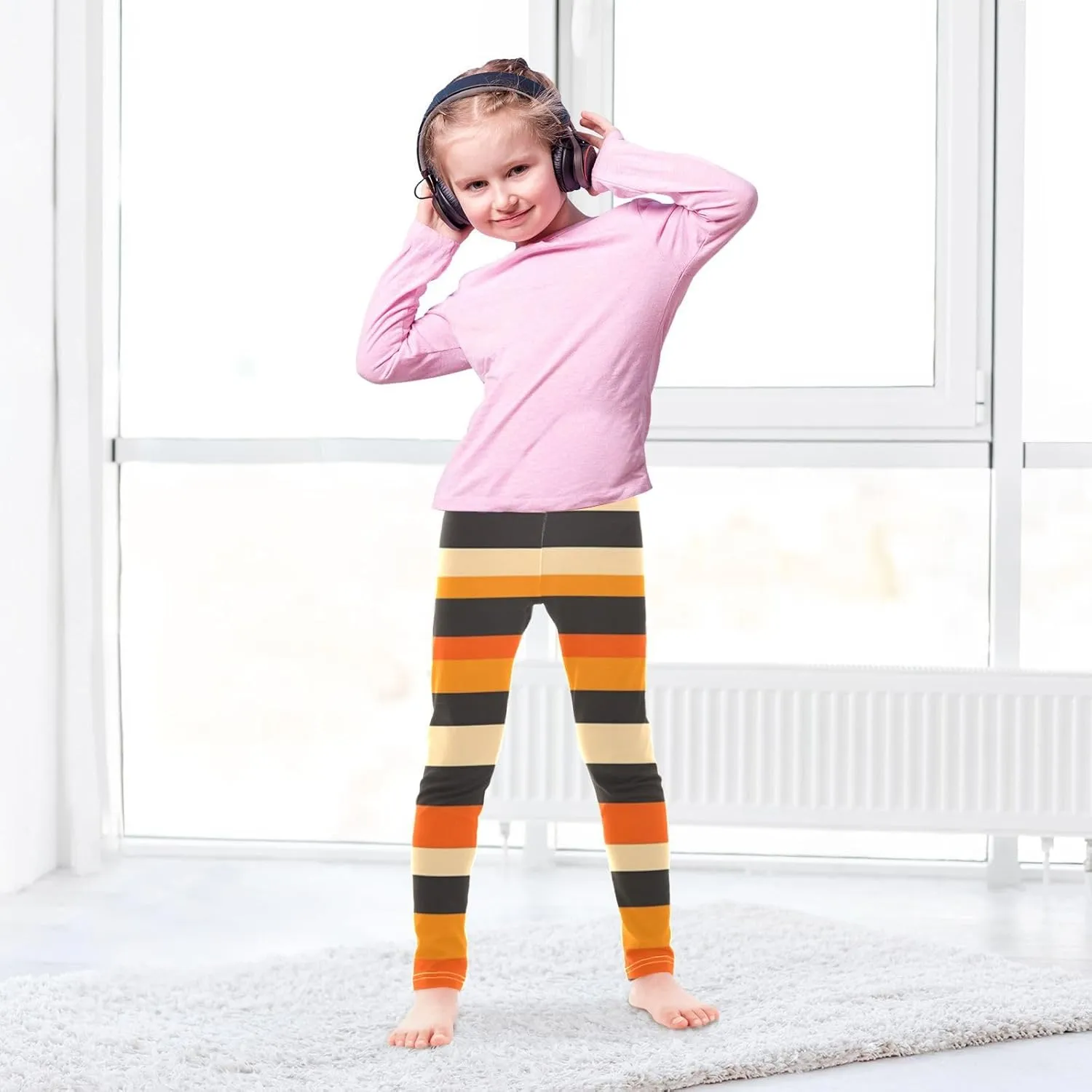 Striped Leggings for Girls Yoga Dance Pants Stretch High Waisted Ankle Length Tights Kids Leggings