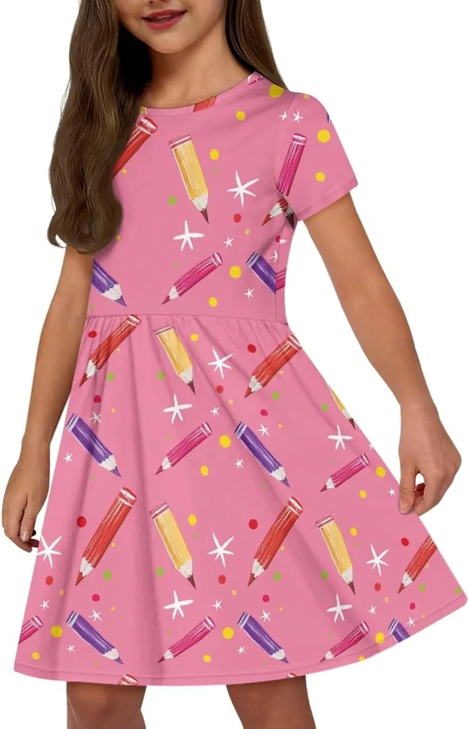 Summer Knee-Length Dresses for Girls 2-14 Years Old Machine Washable and Wrinkle-Resistant