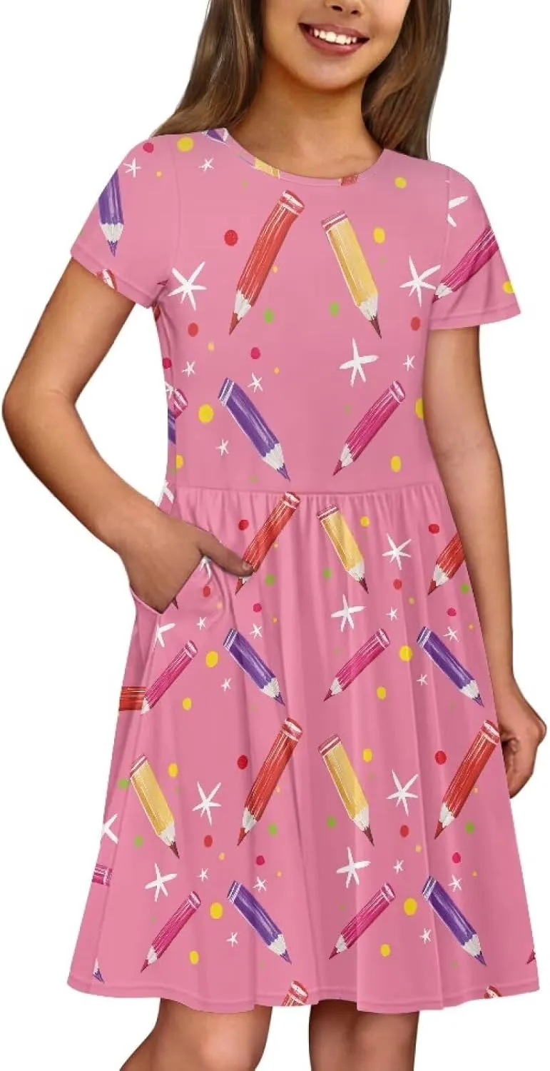 Summer Knee-Length Dresses for Girls 2-14 Years Old Machine Washable and Wrinkle-Resistant