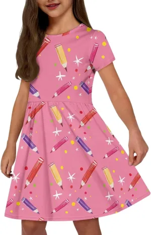 Summer Knee-Length Dresses for Girls 2-14 Years Old Machine Washable and Wrinkle-Resistant