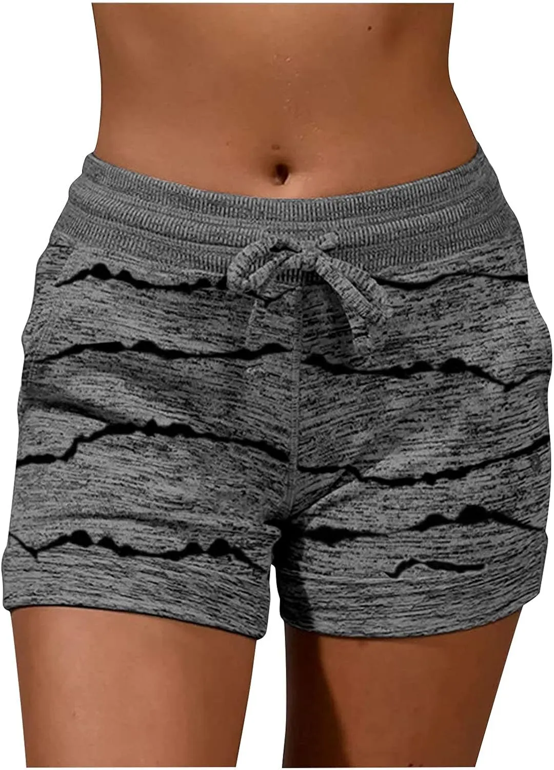 Summer Shorts for Women Trendy Print Yoga Pants Casual Loose Elastic Drawstring Trousers Beach Shorts Pockets