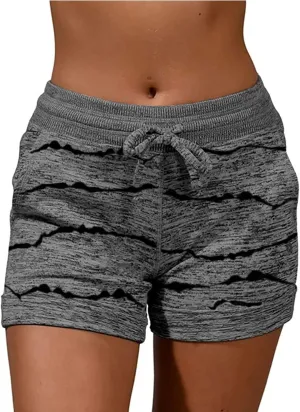 Summer Shorts for Women Trendy Print Yoga Pants Casual Loose Elastic Drawstring Trousers Beach Shorts Pockets