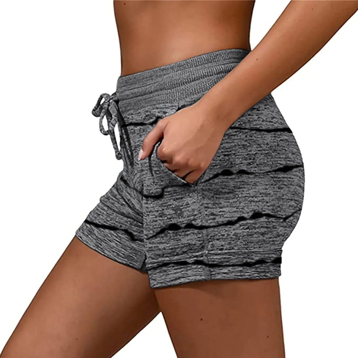 Summer Shorts for Women Trendy Print Yoga Pants Casual Loose Elastic Drawstring Trousers Beach Shorts Pockets