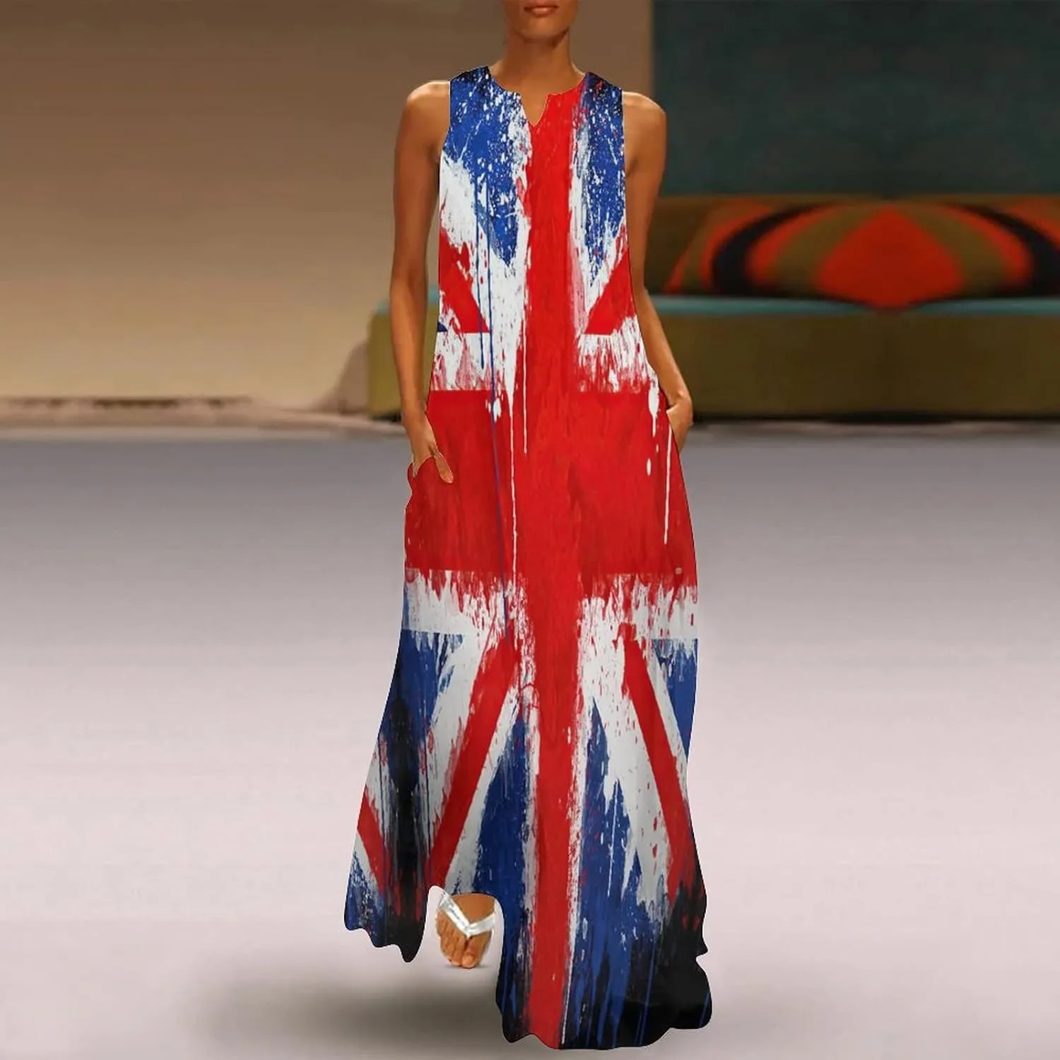 TAIZIYEAH Long Dress Elegant Casual Long Dress British Flag Girls Summer Sunshine Beach Skirts for Womens XL