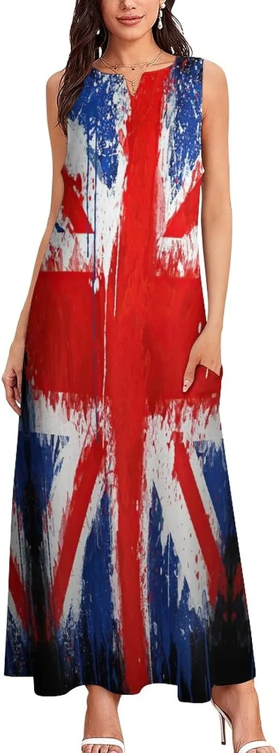 TAIZIYEAH Long Dress Elegant Casual Long Dress British Flag Girls Summer Sunshine Beach Skirts for Womens XL