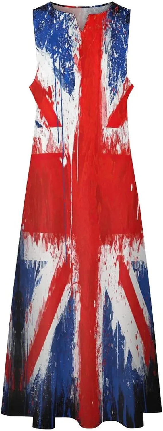 TAIZIYEAH Long Dress Elegant Casual Long Dress British Flag Girls Summer Sunshine Beach Skirts for Womens XL