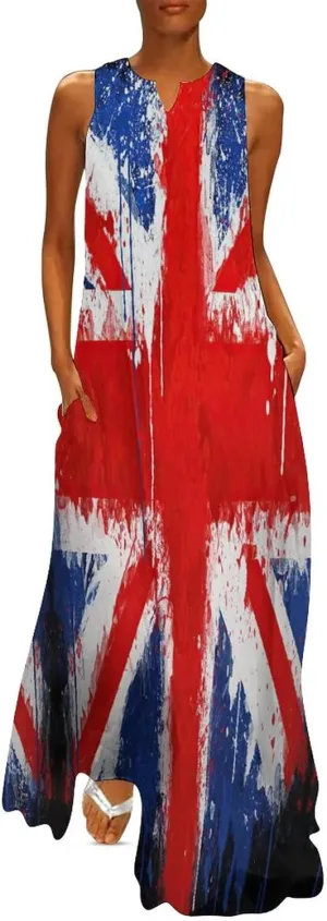 TAIZIYEAH Long Dress Elegant Casual Long Dress British Flag Girls Summer Sunshine Beach Skirts for Womens XL