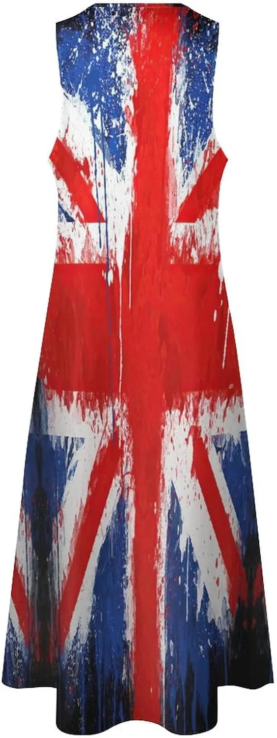 TAIZIYEAH Long Dress Elegant Casual Long Dress British Flag Girls Summer Sunshine Beach Skirts for Womens XL