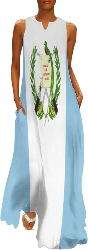 TAIZIYEAH Long Dress Guatemala Flag Women's Summer Casual Loose Dress Long Dress Short Sleeve for Girls Fashion Skirts 2XL