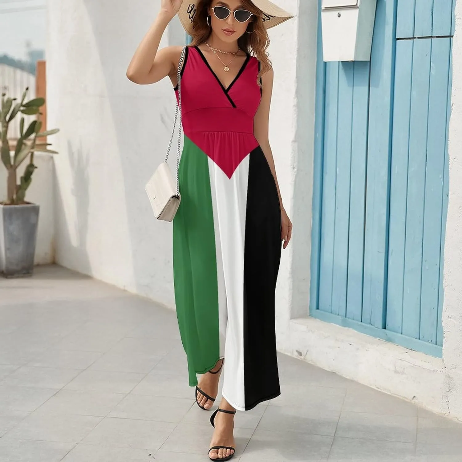 TAIZIYEAH Sleeveless Dress Palestine Flag Women's Summer Casual Loose Dress Long Dress Short Sleeve for Girls Fashion Skirts 2XL