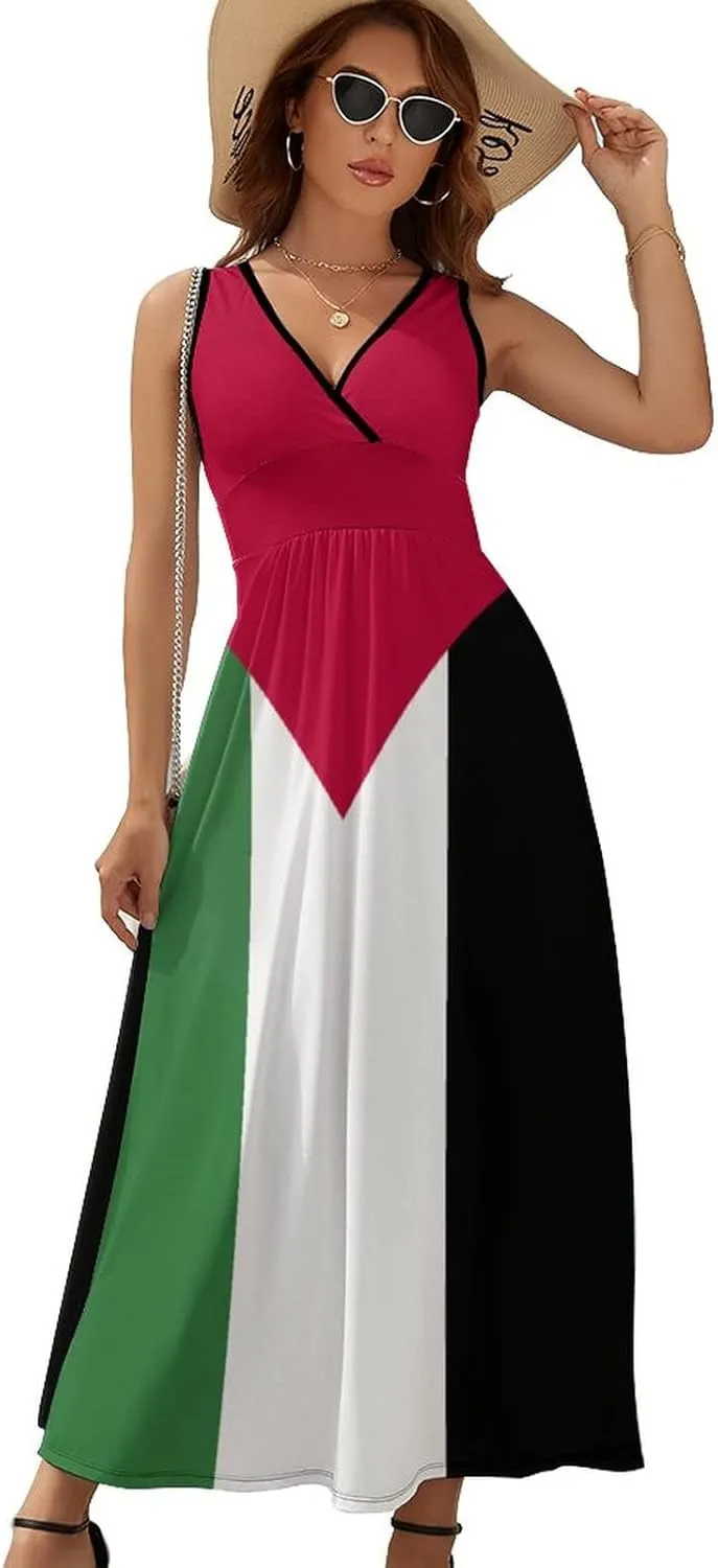 TAIZIYEAH Sleeveless Dress Palestine Flag Women's Summer Casual Loose Dress Long Dress Short Sleeve for Girls Fashion Skirts 2XL