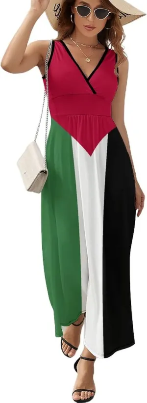 TAIZIYEAH Sleeveless Dress Palestine Flag Women's Summer Casual Loose Dress Long Dress Short Sleeve for Girls Fashion Skirts 2XL