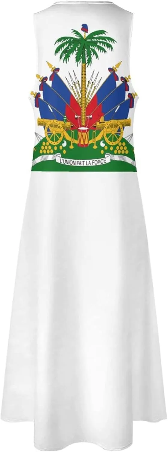 TAIZIYEAH Womens Summer Flag Print V-Neck Sleeveless Long Casual Dress 2XL