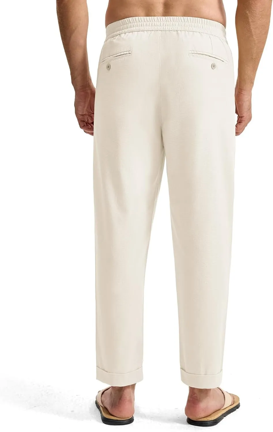 TBMPOY Men’s Linen Pants Casual Lightweight Beach Summer Pants Elastic Waist Slim Fit Trousers