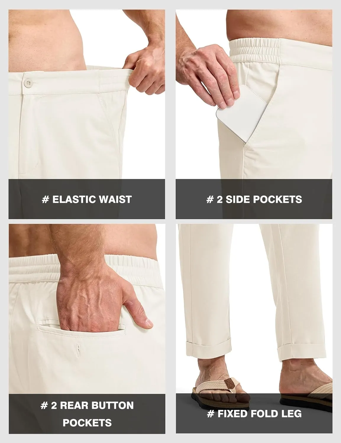 TBMPOY Men’s Linen Pants Casual Lightweight Beach Summer Pants Elastic Waist Slim Fit Trousers
