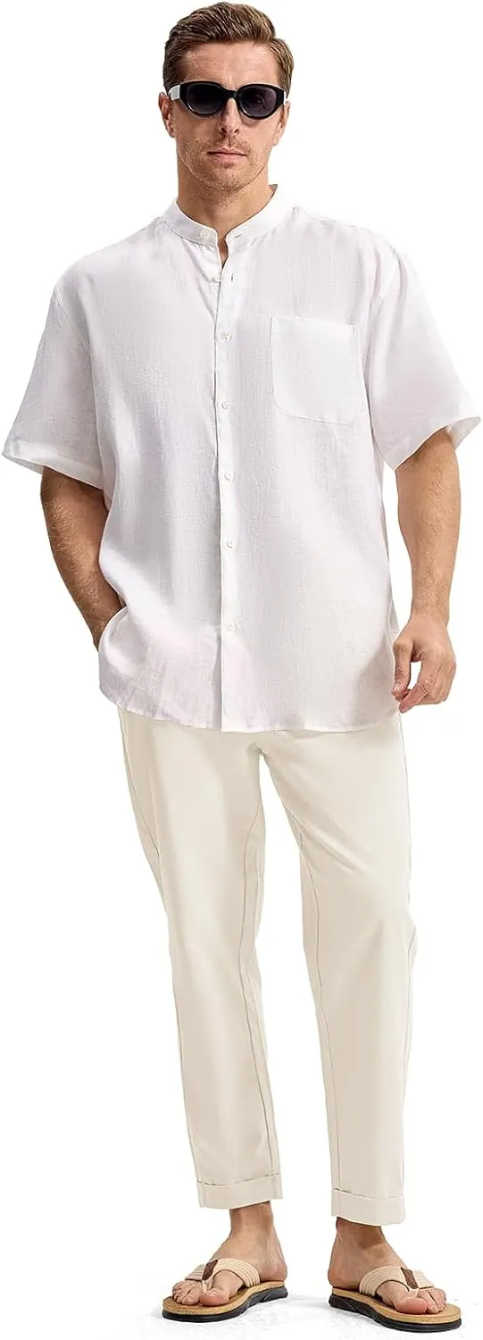 TBMPOY Men’s Linen Pants Casual Lightweight Beach Summer Pants Elastic Waist Slim Fit Trousers