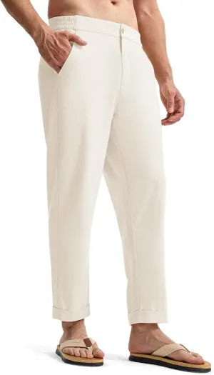 TBMPOY Men’s Linen Pants Casual Lightweight Beach Summer Pants Elastic Waist Slim Fit Trousers