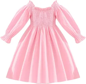 Tkria Girl Dress Spring Summer Square Neck Lantern Long Sleeve Toddler Dresses Size 3-7T