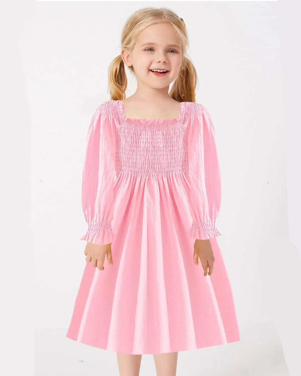 Tkria Girl Dress Spring Summer Square Neck Lantern Long Sleeve Toddler Dresses Size 3-7T