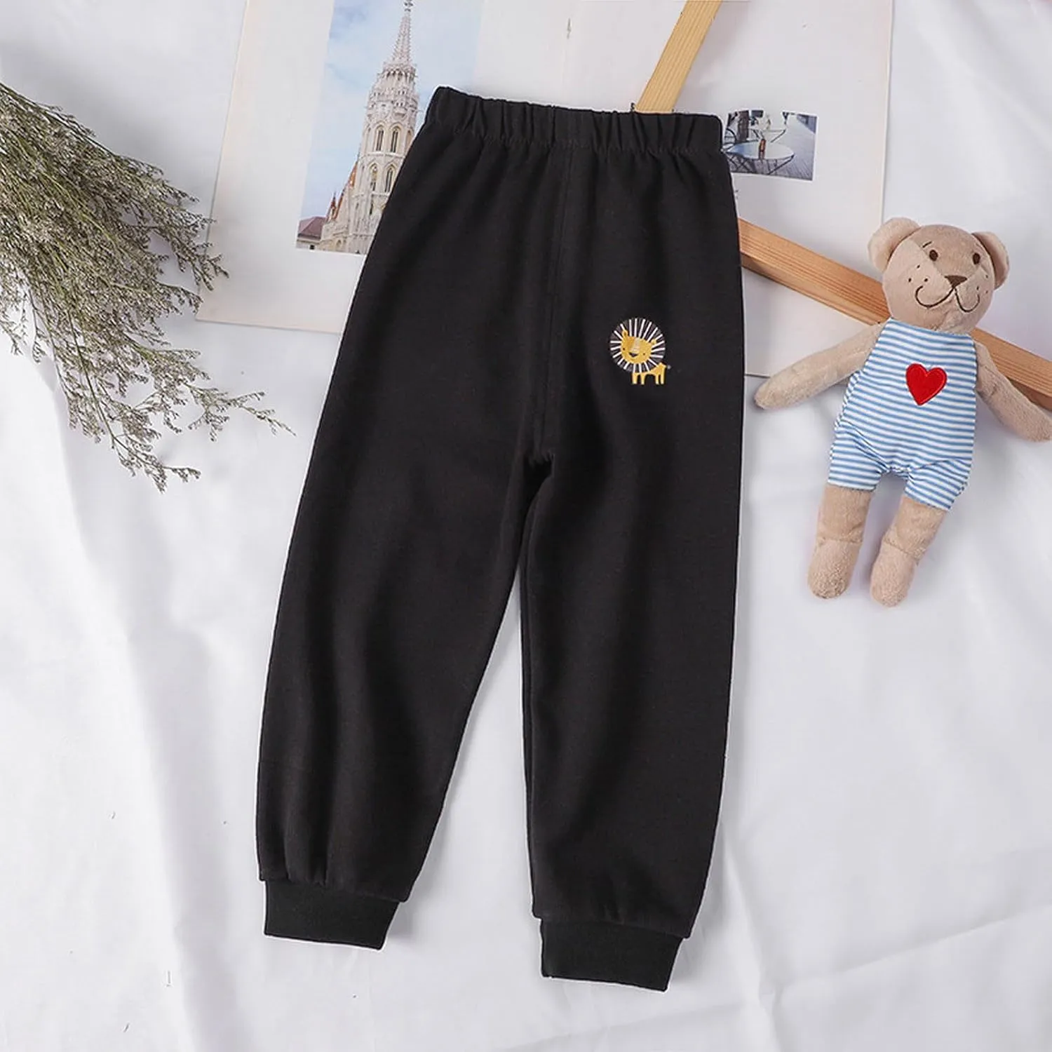Toddler Boys Girls Cotton Sweatpants Solid Color Casual Bottoms Elastic Jogger Running Trousers for Kids Unisex