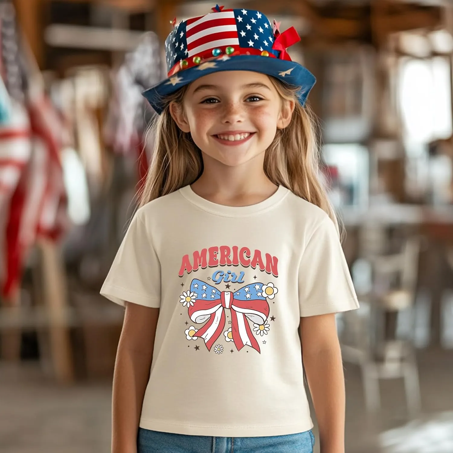 Toddler Girl American Flag Shirt 4th of July Tshirt Cotton Short Sleeve Tees 2-12 Years