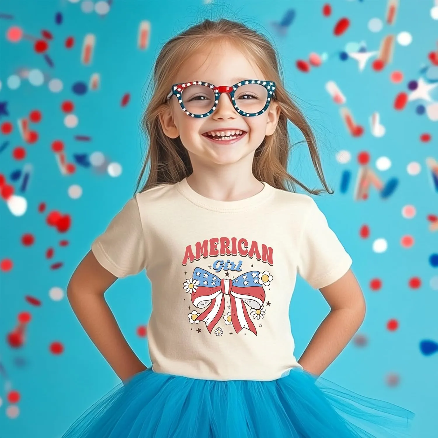 Toddler Girl American Flag Shirt 4th of July Tshirt Cotton Short Sleeve Tees 2-12 Years