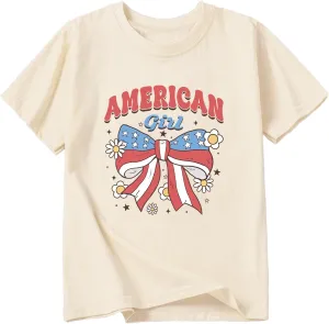 Toddler Girl American Flag Shirt 4th of July Tshirt Cotton Short Sleeve Tees 2-12 Years