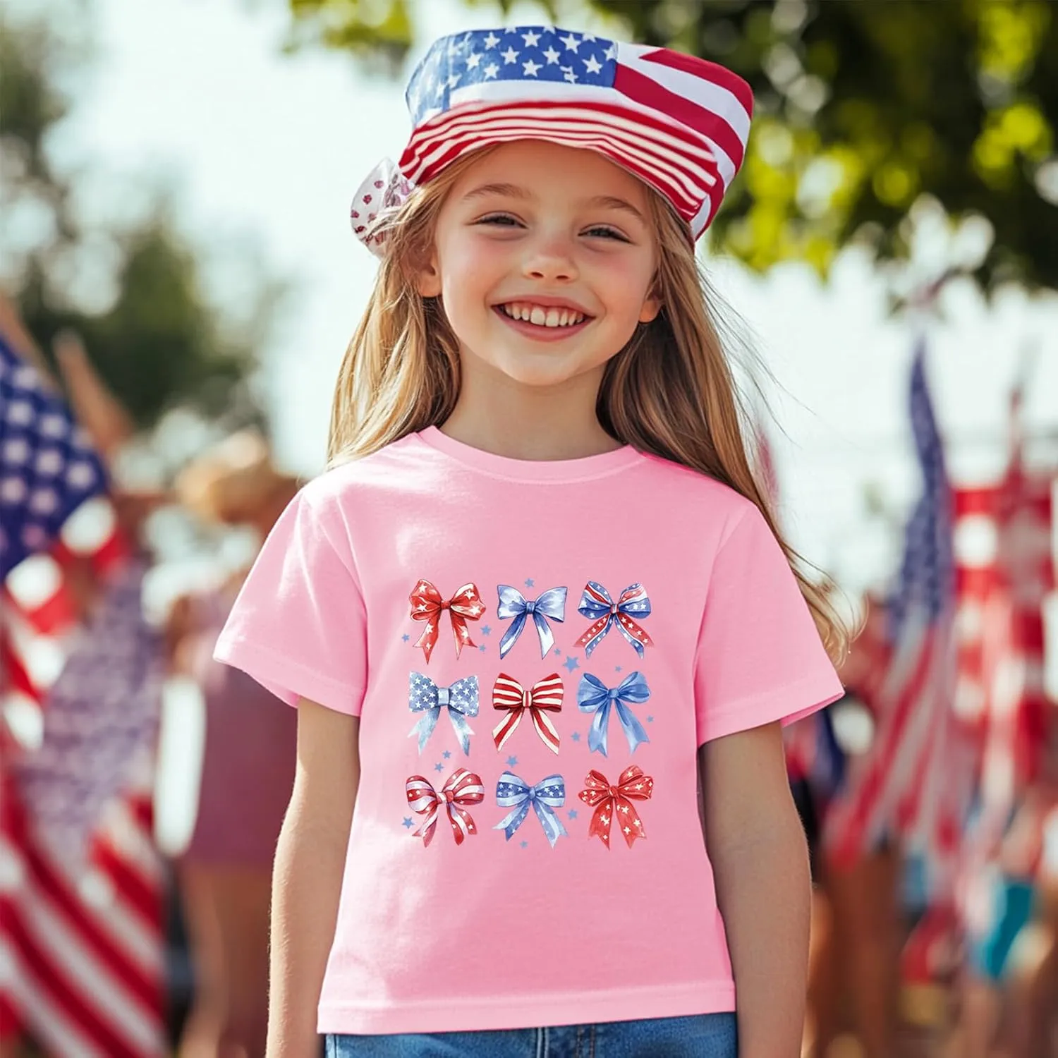 Toddler Girl American Flag Shirt 4th of July Tshirt Cotton Short Sleeve Tees 2-12 Years
