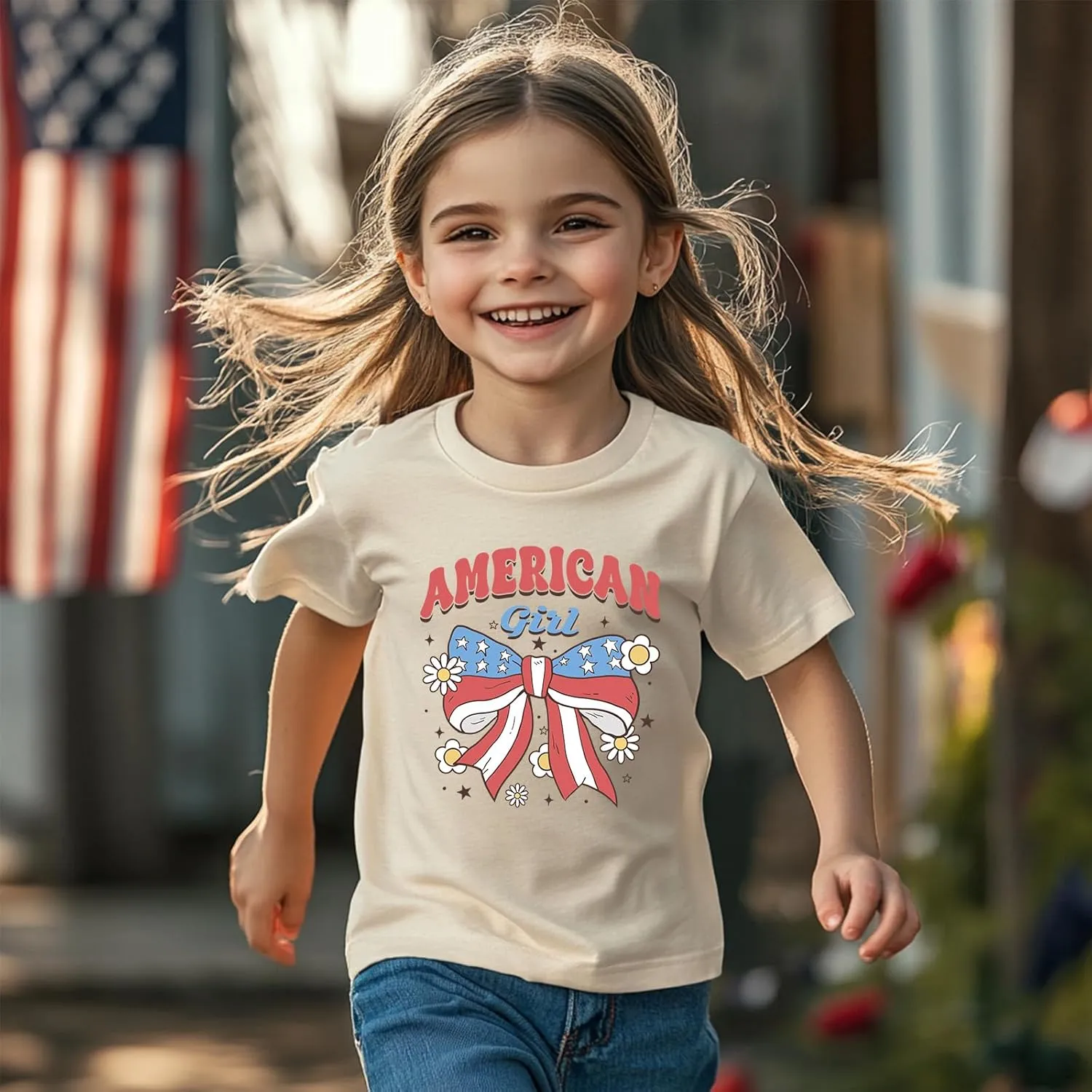 Toddler Girl American Flag Shirt 4th of July Tshirt Cotton Short Sleeve Tees 2-12 Years