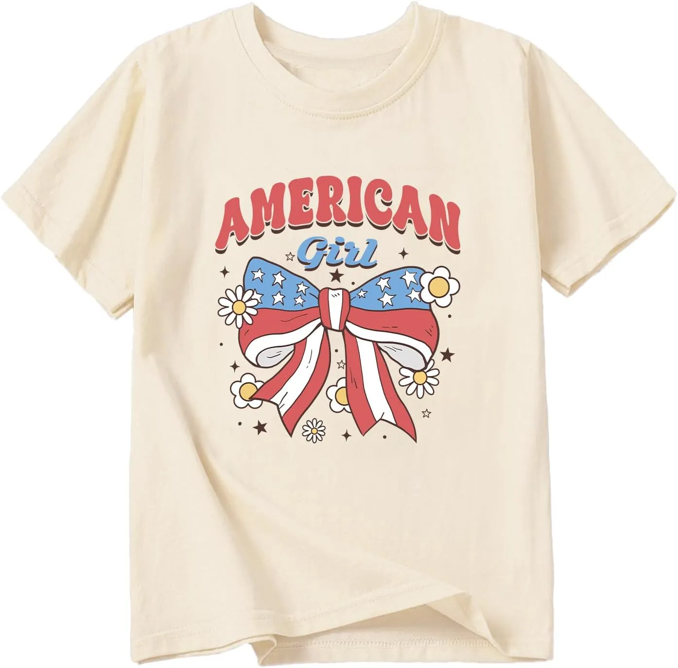 Toddler Girl American Flag Shirt 4th of July Tshirt Cotton Short Sleeve Tees 2-12 Years