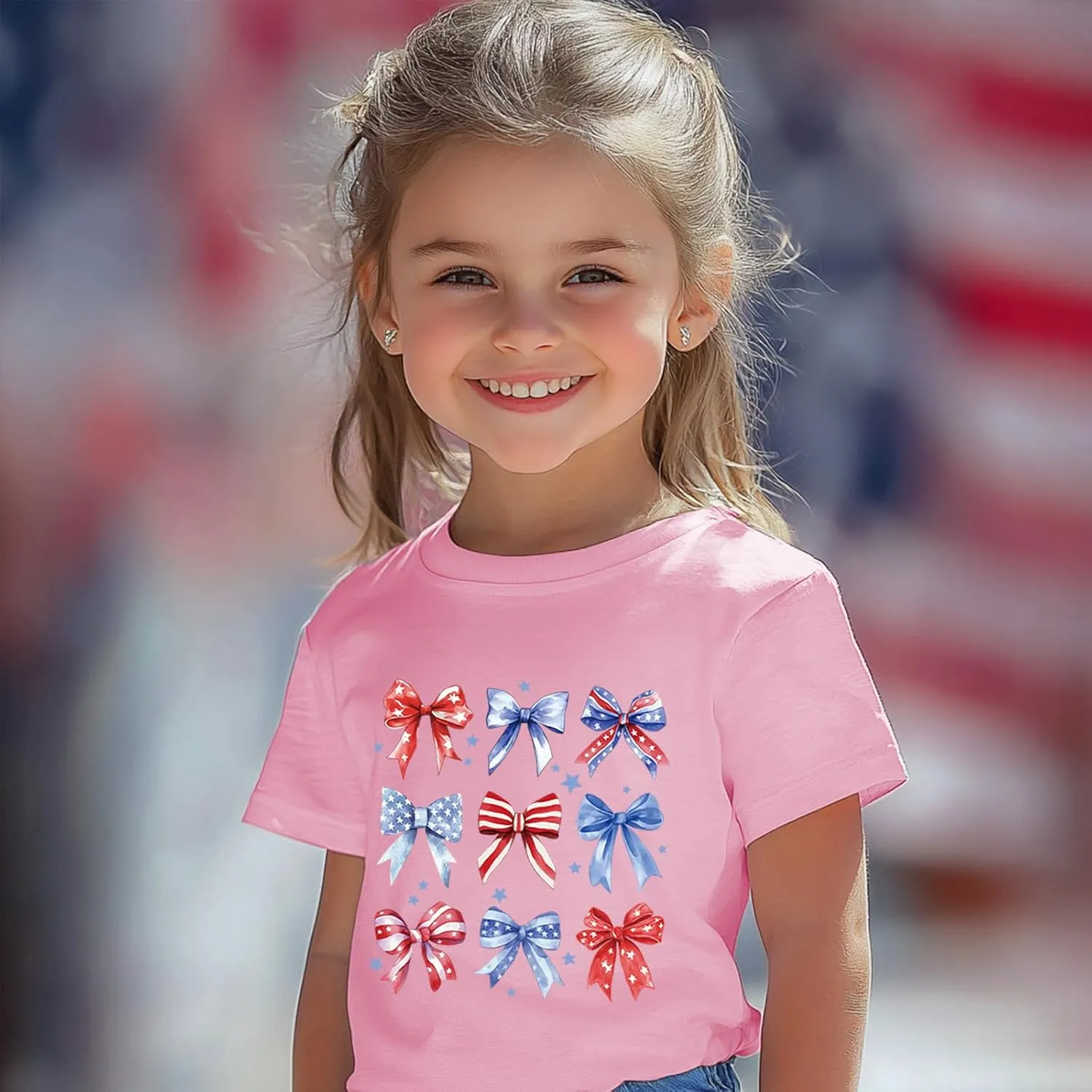 Toddler Girl American Flag Shirt 4th of July Tshirt Cotton Short Sleeve Tees 2-12 Years
