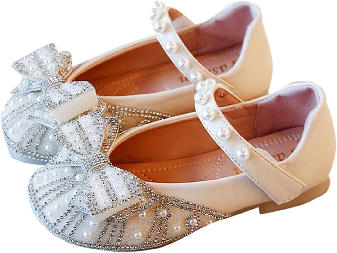 Toddler Girls Dress Flats Glitter Princess Shoe Rhinstones Bowknot Mary Jane Low Heels Wedding Prom Shoes for Kids