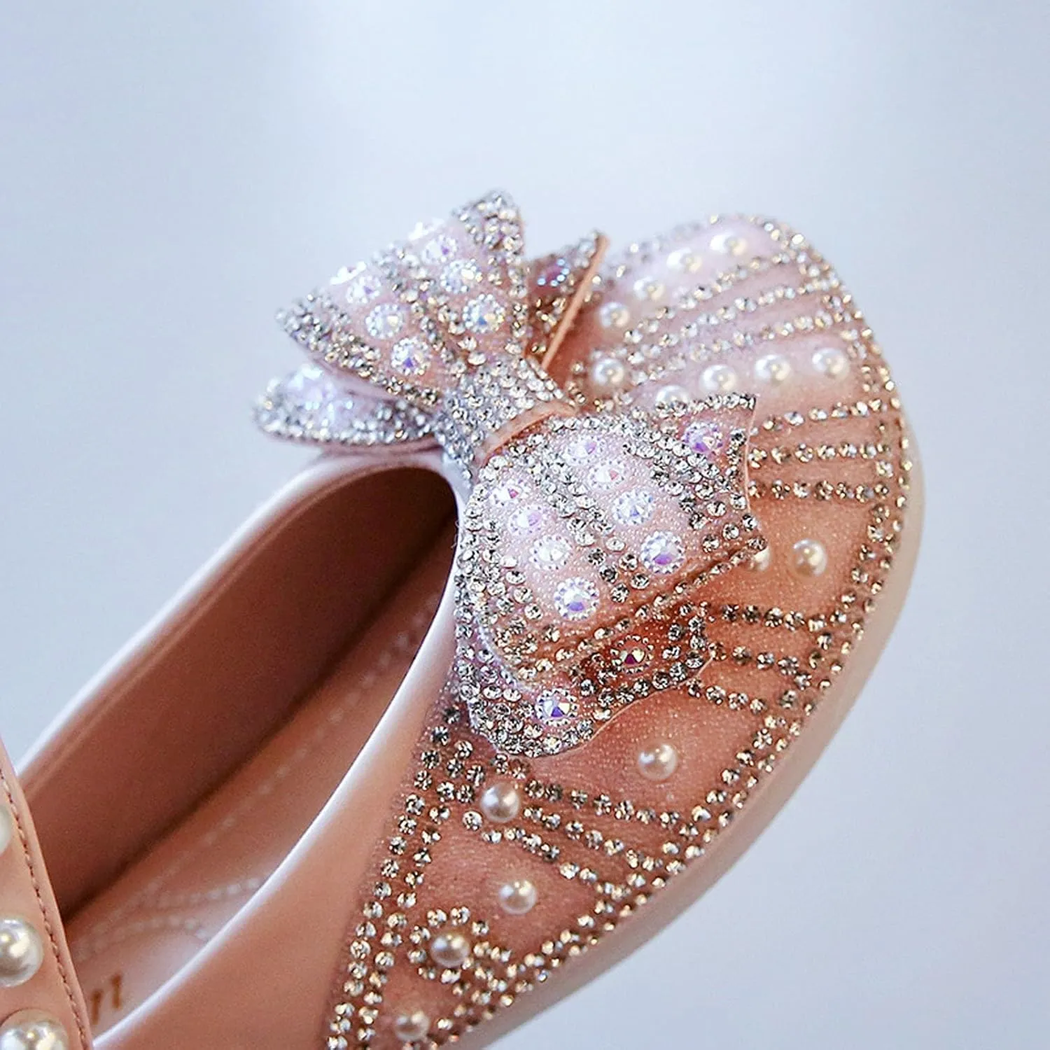 Toddler Girls Dress Flats Glitter Princess Shoe Rhinstones Bowknot Mary Jane Low Heels Wedding Prom Shoes for Kids