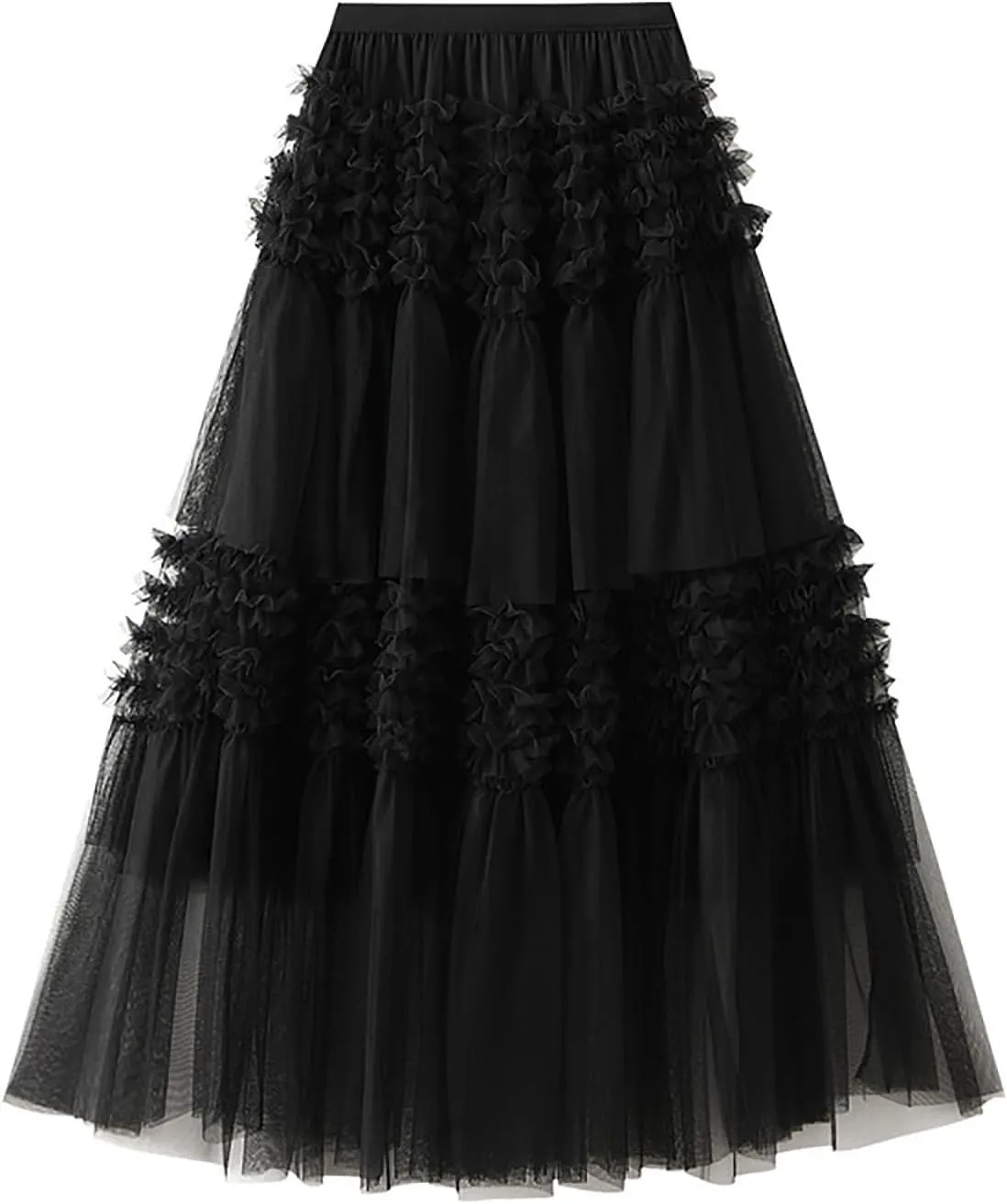 Tulle Skirts for Women Fairy Tutu Tiered Elastic Waist A Line Midi Skirt Casual Ruffles Layered Mesh Party Long Skirts