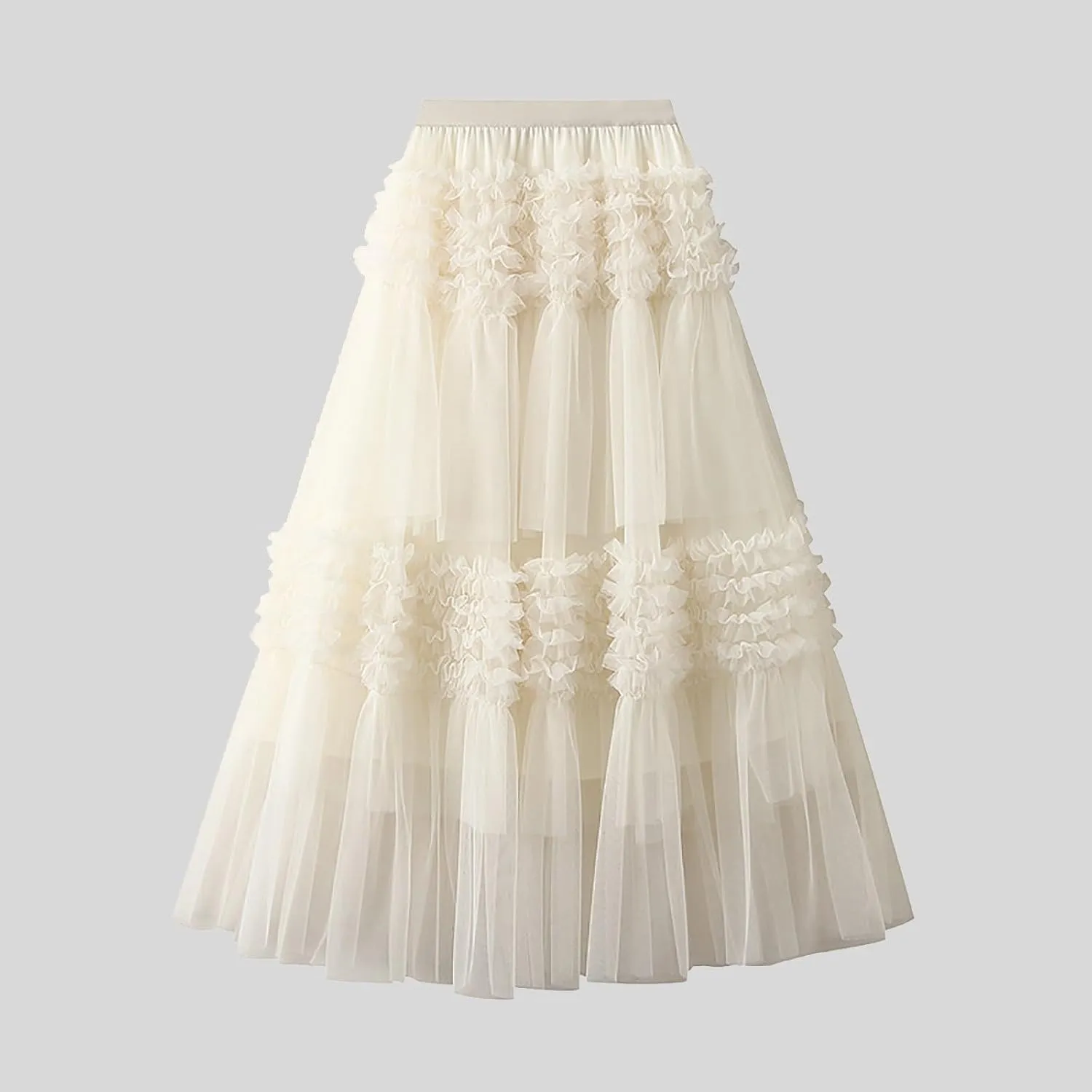 Tulle Skirts for Women Fairy Tutu Tiered Elastic Waist A Line Midi Skirt Casual Ruffles Layered Mesh Party Long Skirts