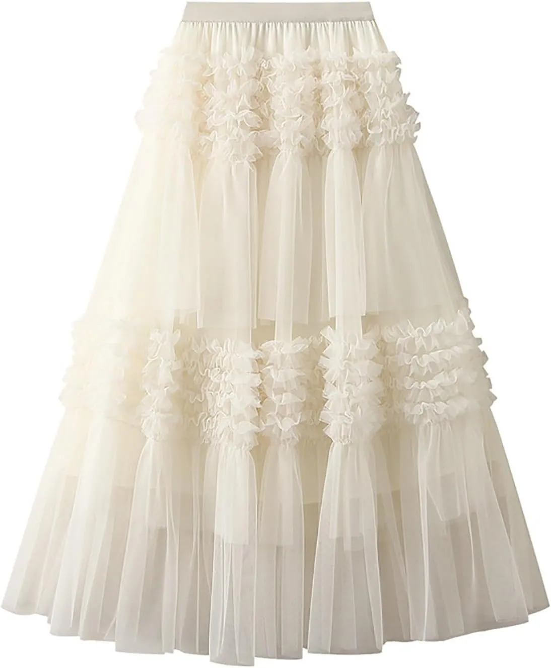 Tulle Skirts for Women Fairy Tutu Tiered Elastic Waist A Line Midi Skirt Casual Ruffles Layered Mesh Party Long Skirts