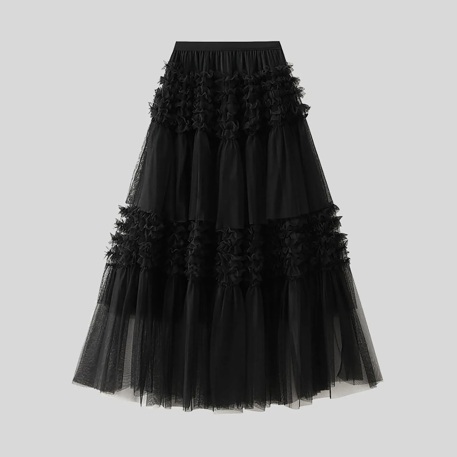 Tulle Skirts for Women Fairy Tutu Tiered Elastic Waist A Line Midi Skirt Casual Ruffles Layered Mesh Party Long Skirts