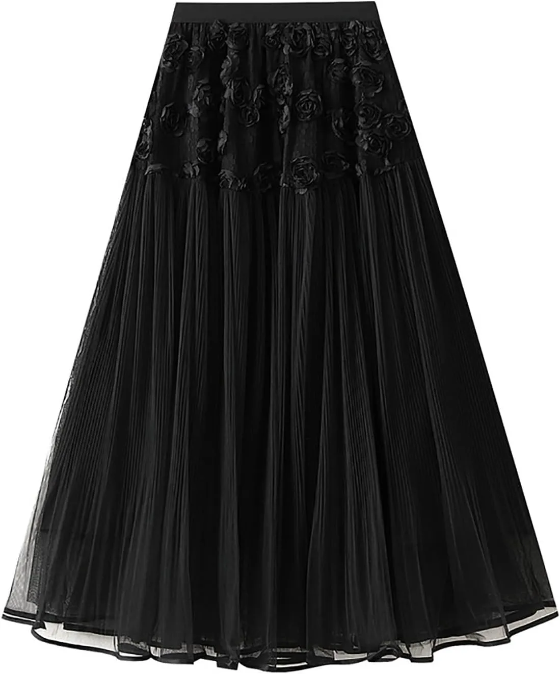 Tulle Skirts for Women Fairy Tutu Tiered Elastic Waist A Line Midi Skirt Casual Ruffles Layered Mesh Party Long Skirts
