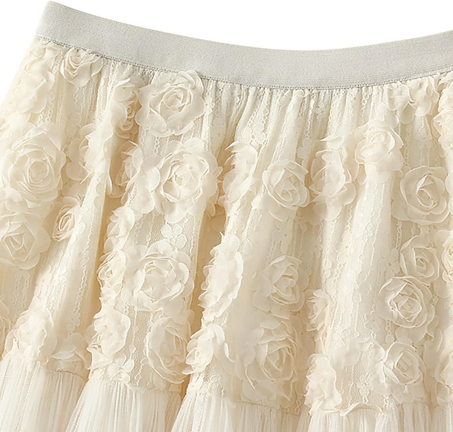 Tulle Skirts for Women Fairy Tutu Tiered Elastic Waist A Line Midi Skirt Casual Ruffles Layered Mesh Party Long Skirts