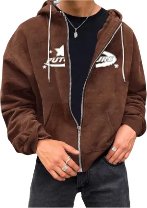 Verdusa Men's Graphic Print Zip Up Hoodie Long Sleeve Hooded Sweatshirt