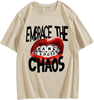 Verdusa Women's Lip Graphic Print Drop Shoulder Hiphop Tees Oversized Y2k T Shirts
